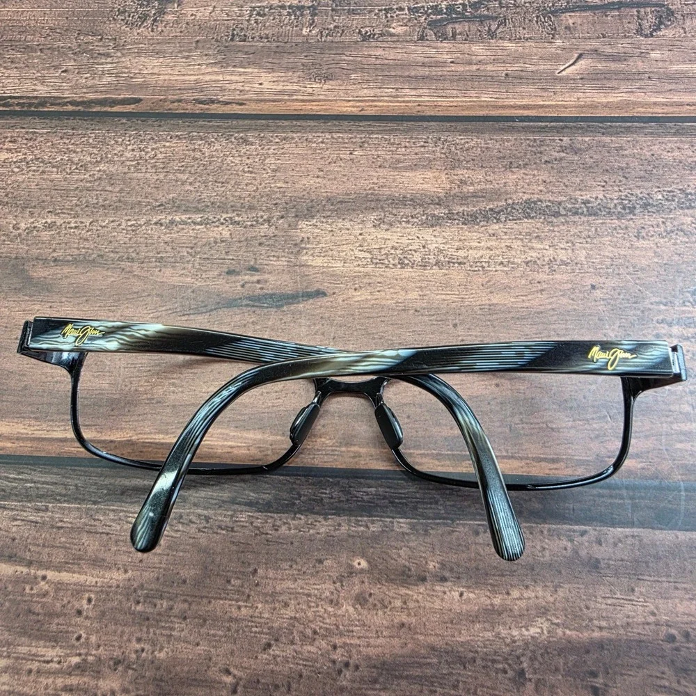 Maui Jim MJ-114-02 Black Marbled Grey Rectangular Eyeglass Frame Italy 54-17-135